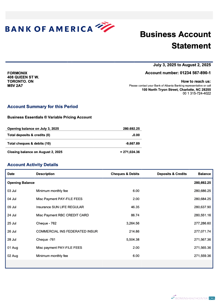 Download US Bank of America enterprise statement Word and PDF template Photoshop template